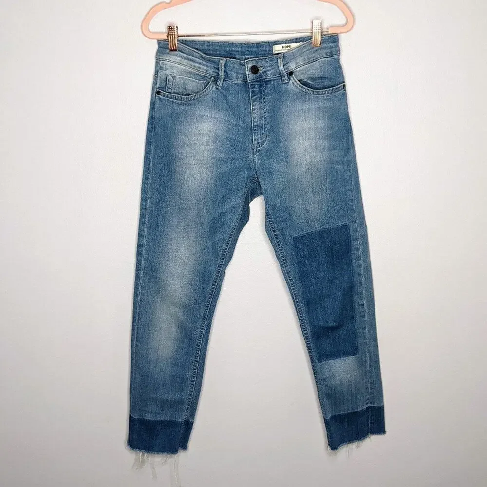 Hope Blue Distressed Stay Patch Relaxed Denim Jeans Size 26